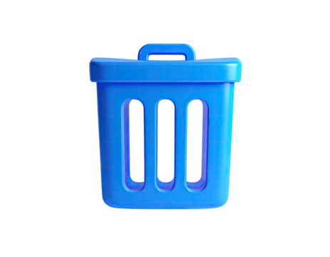3D illustration of a blue trash can with a handle, and vertical slots - Powered by Adobe