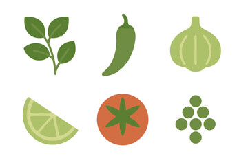 Fresh green vegetables, herbs, and spices for healthy cooking and culinary design
