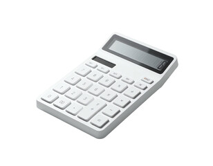 Clean white calculator with a grayscale display, isolated on a black background