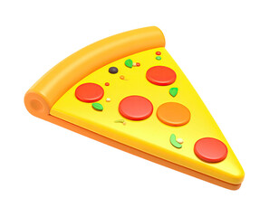 A 3D-rendered pizza slice with pepperoni, green pepper, olives and cheese