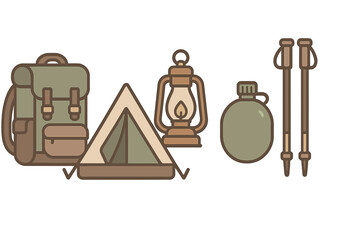 Collection of essential camping and hiking equipment for outdoor adventures