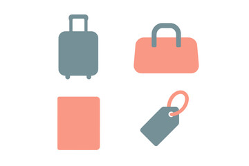 Collection of essential travel items including suitcase, duffel bag, and luggage tag