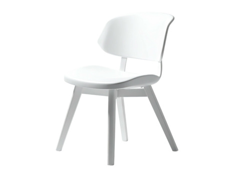 Isolated white chair with curved seat and backrest against a black background