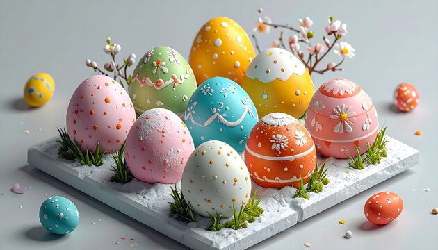 Festive Easter Eggs Display: Springtime Celebration & Holiday Greetings