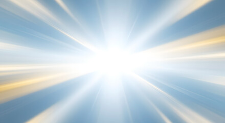 Fototapeta premium Bright abstract composition with radiant light rays emerging from the center, blended in pastel blue, white, and soft gold, representing clarity, hope, and positive mindset