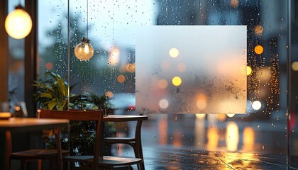 Cafe Interior in Rain: Window, Lights, and Ambiance.