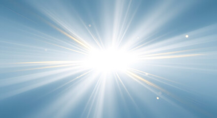 Fototapeta premium Bright abstract composition with radiant light rays emerging from the center, blended in pastel blue, white, and soft gold, representing clarity, hope, and positive mindset