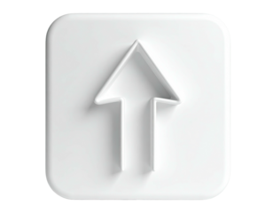 White, 3D arrow pointing up inside a rounded square on a black background