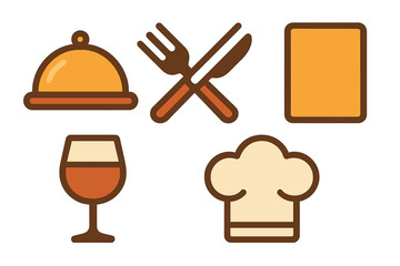 Collection of dining and restaurant service icons for culinary establishments and food businesses