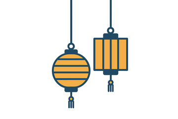 Two traditional Asian lanterns hanging for festive decor and cultural celebrations