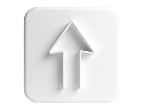 White, 3D arrow pointing up inside a rounded square on a black background