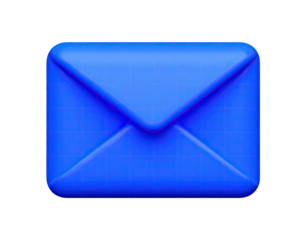 A 3D rendered, vibrant blue envelope icon with soft shadows on black