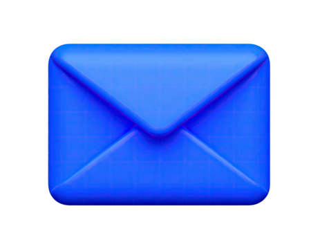 A 3D rendered, vibrant blue envelope icon with soft shadows on black
