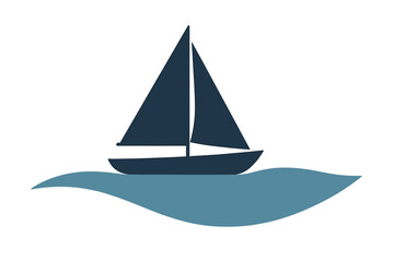 Minimalist sailboat navigating calm blue ocean waves under a clear sky