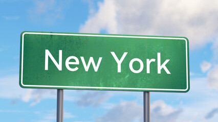 New York Road Sign with Airplane for City Exploration Travel Designs