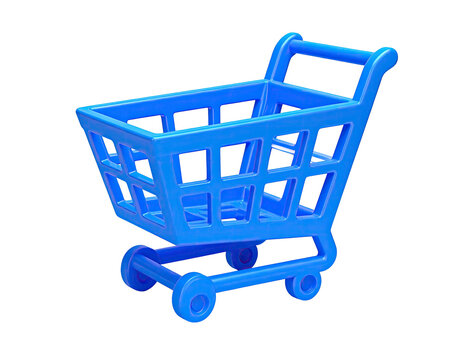 A 3D rendered blue shopping cart isolated on a black background