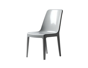 A sleek, minimalist chair with a glossy, off-white finish against black background