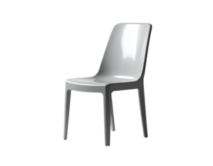 A sleek, minimalist chair with a glossy, off-white finish against black background