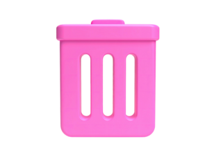 A vibrant 3D rendered pink trash can icon isolated on a stark black backdrop