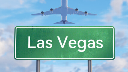 Las Vegas Road Sign with Martini Icon and Airplane for Party Travel Graphics