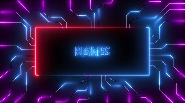abstract neon motherboard icon . 4k video animation .4k Circuit Board with neon line moving electrons Data Flow Loop Background Animation. Artificial Intelligence.