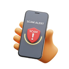 3D Scam Alert Notification Smartphone Icon for Security Awareness Isolated on Transparent Background png