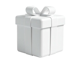 Rendered, all-white gift box with bow atop; isolated on black background
