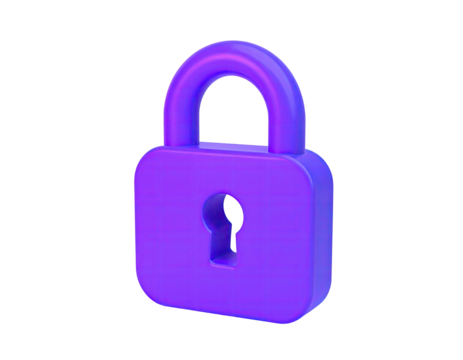 A vibrant purple, 3D-rendered padlock on a black background