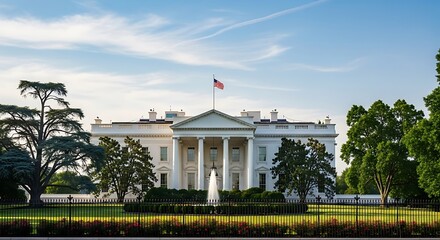 The White House in Washington DC, a historic landmark and symbol of American democracy.