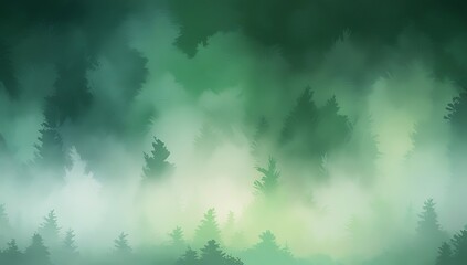 Atmospheric forest scene with misty green trees and dreamy abstract painterly background