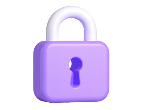 3D rendered purple padlock with white arch, isolated on black background