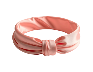 Pale pink satin headband with knotted front detail, isolated against black