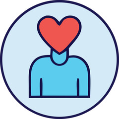 Conceptual icon of a person with a heart for a head representing love empathy and emotional connection for social media or healthcare