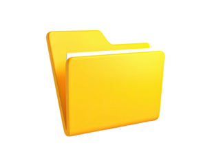 A bright, 3D-rendered folder icon, with a slightly open pocket holding a white paper