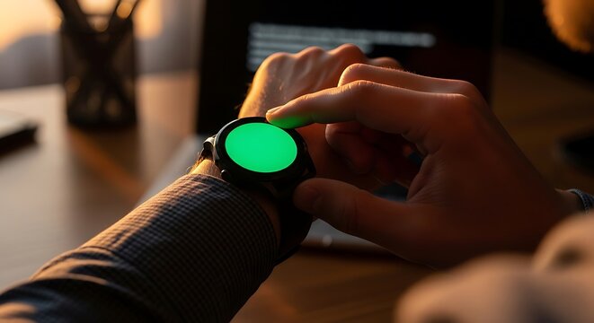 Stay connected with this modern smartwatch with a vibrant green display, perfect for tracking fitness goals and managing your digital life on the go - Powered by Adobe