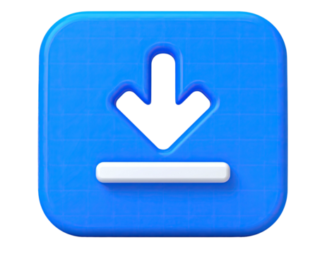 Blue 3D render of a download icon, arrow pointing downwards, floating - Powered by Adobe