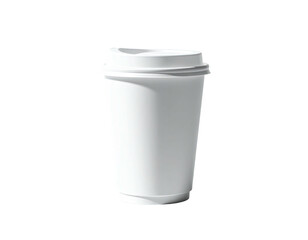 White, insulated takeaway beverage cup with lid, centered on black background