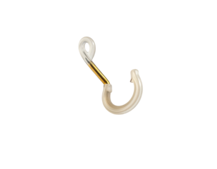 Isolated, medical-looking open ring hook on a black background
