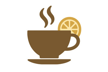 Steaming cup of hot tea or coffee with a fresh lemon slice on a saucer