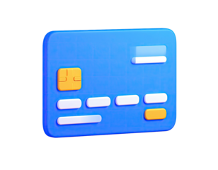 3D rendering of a light blue credit card with gold chip, against black