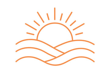 Obraz premium Minimalist linear graphic of a bright sun rising over abstract rolling waves