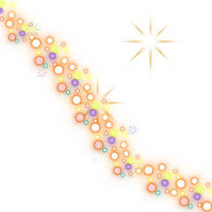 Orange wavy light trail with glowing bokeh dots and starburst sparkle PNG