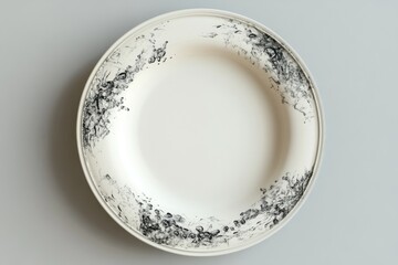Round plate. Black splatter accent on off-white dish