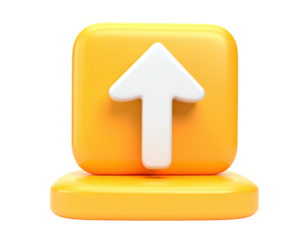 3D rendering of an upward arrow icon on a yellow rounded square and base