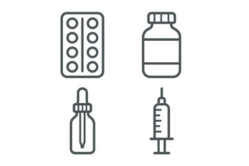 Essential medical supplies blister pack medicine bottle dropper syringe