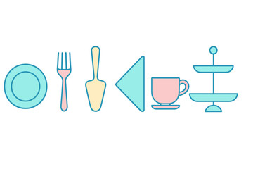 Modern minimalist kitchen and dining utensils collection with soft pastel colors