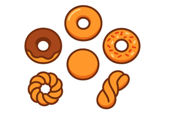 Assortment of delicious sweet baked goods including glazed donuts and twisted pastries