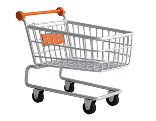 A detailed illustration of a shopping cart, rendered in a three-dimensional style