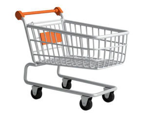 A detailed illustration of a shopping cart, rendered in a three-dimensional style