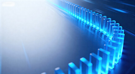 Abstract blue domino effect representing technological progression and interconnected systems in a futuristic digital context.